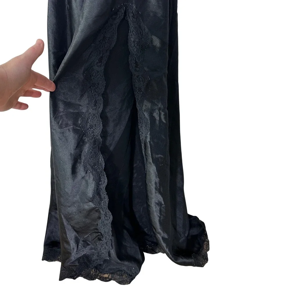 Vintage Chanteause Slip Dress Lingerie Women's Medium Black Lace‎ Side Slit Gown - Picture 4 of 7